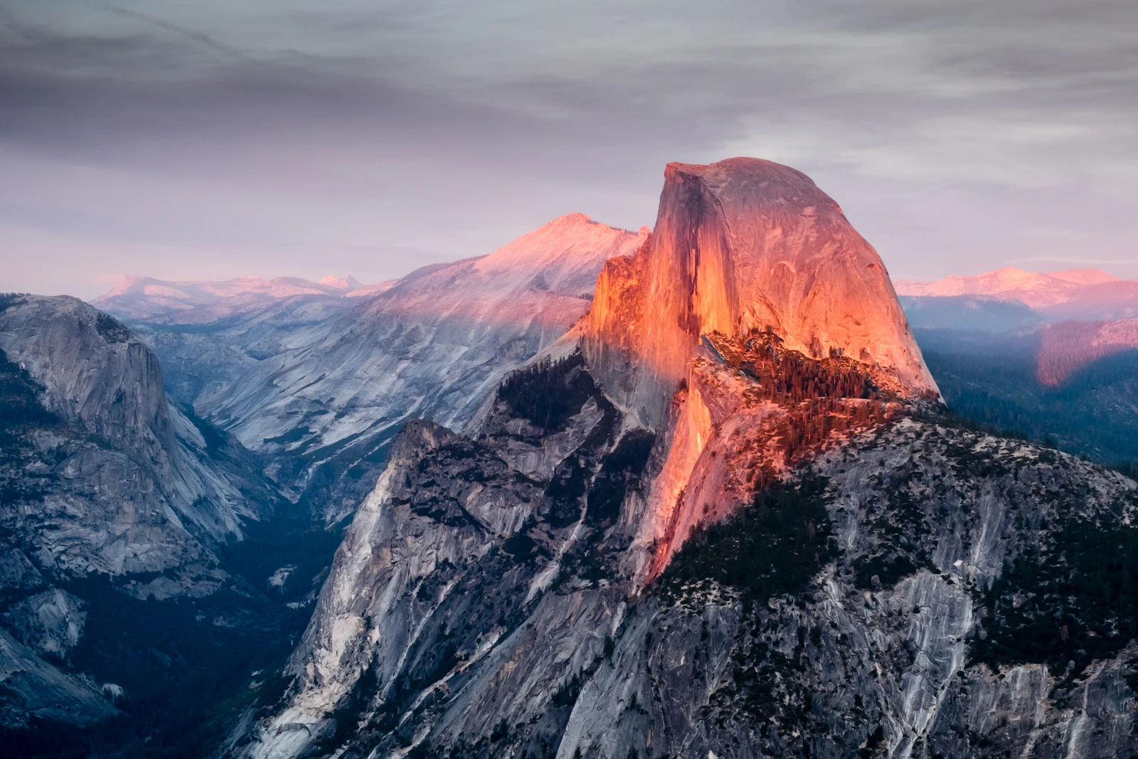Half Dome at sunset in Yosemite National Park