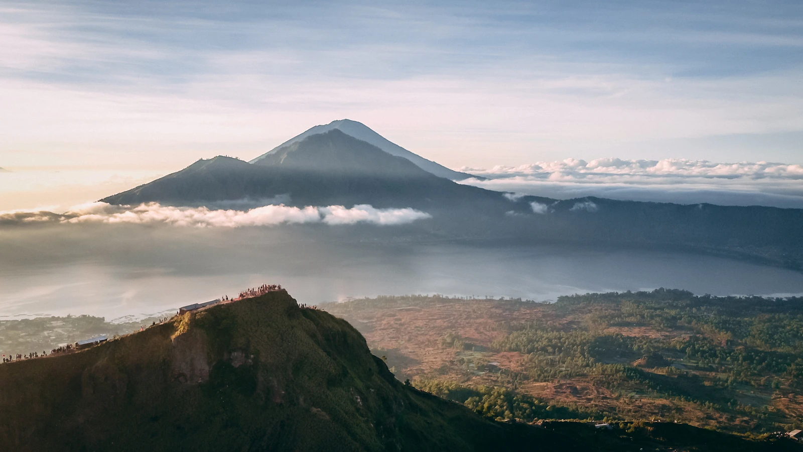 Aerial view of Mount Batur volcano in Bali