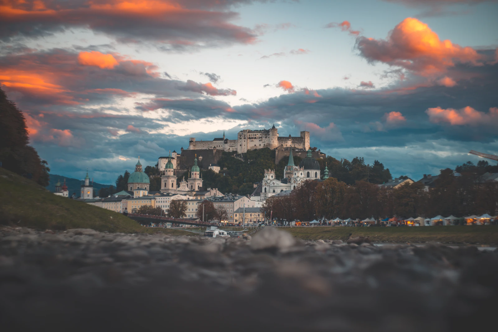 Salzburg cityscape with Hohensalzburg Fortress at golden hour