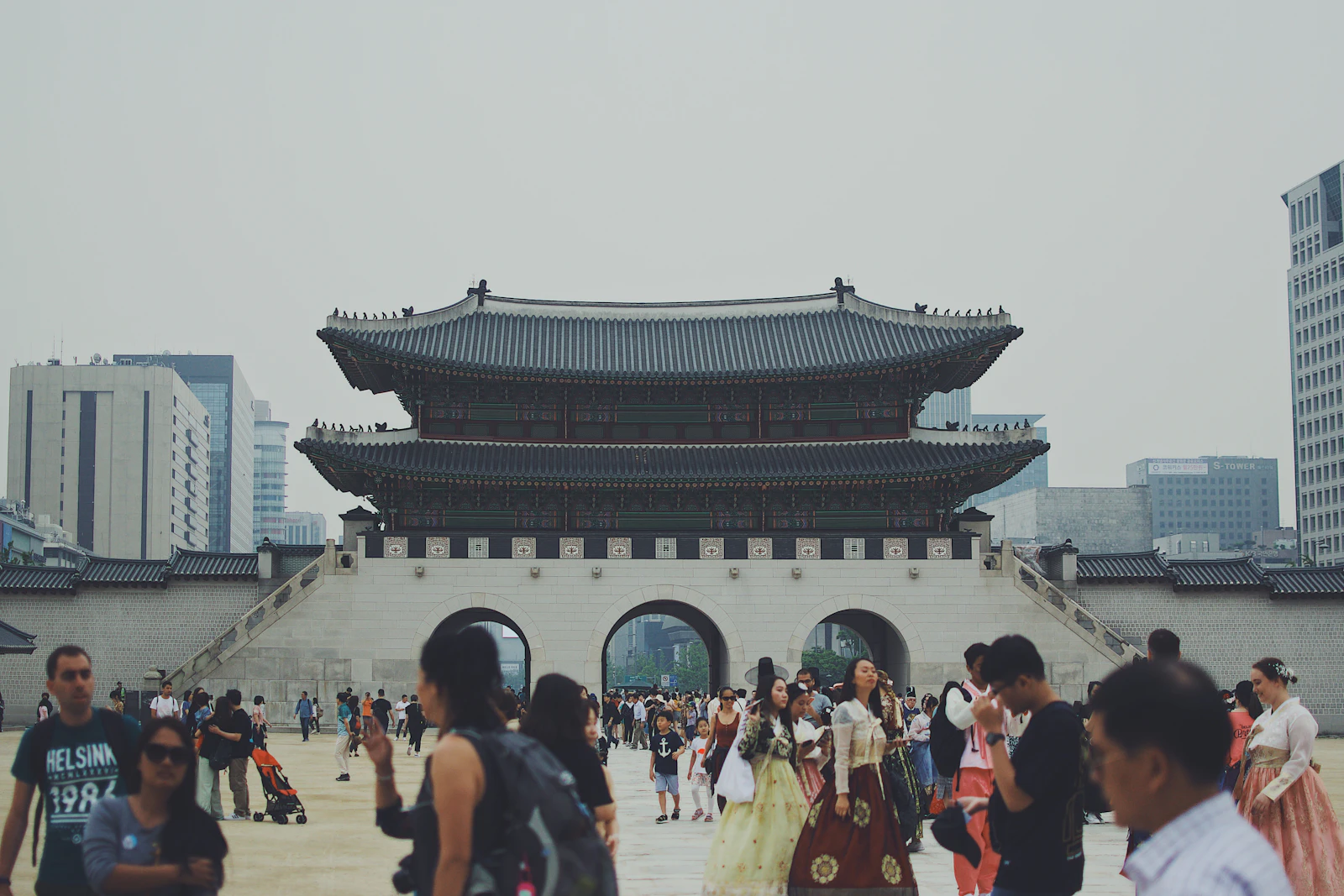 Visitors at Gyeongbokgung Palace in Seoul