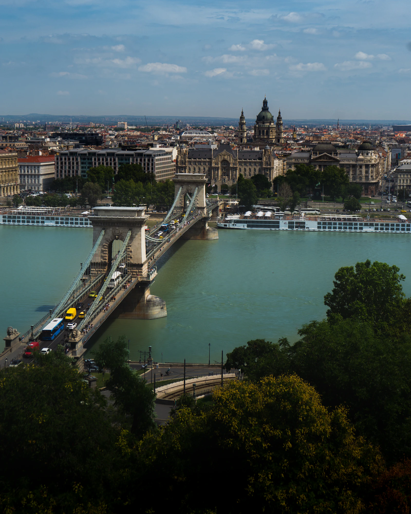 Aerial view of Szechenyi Chain Bridge in Budapest