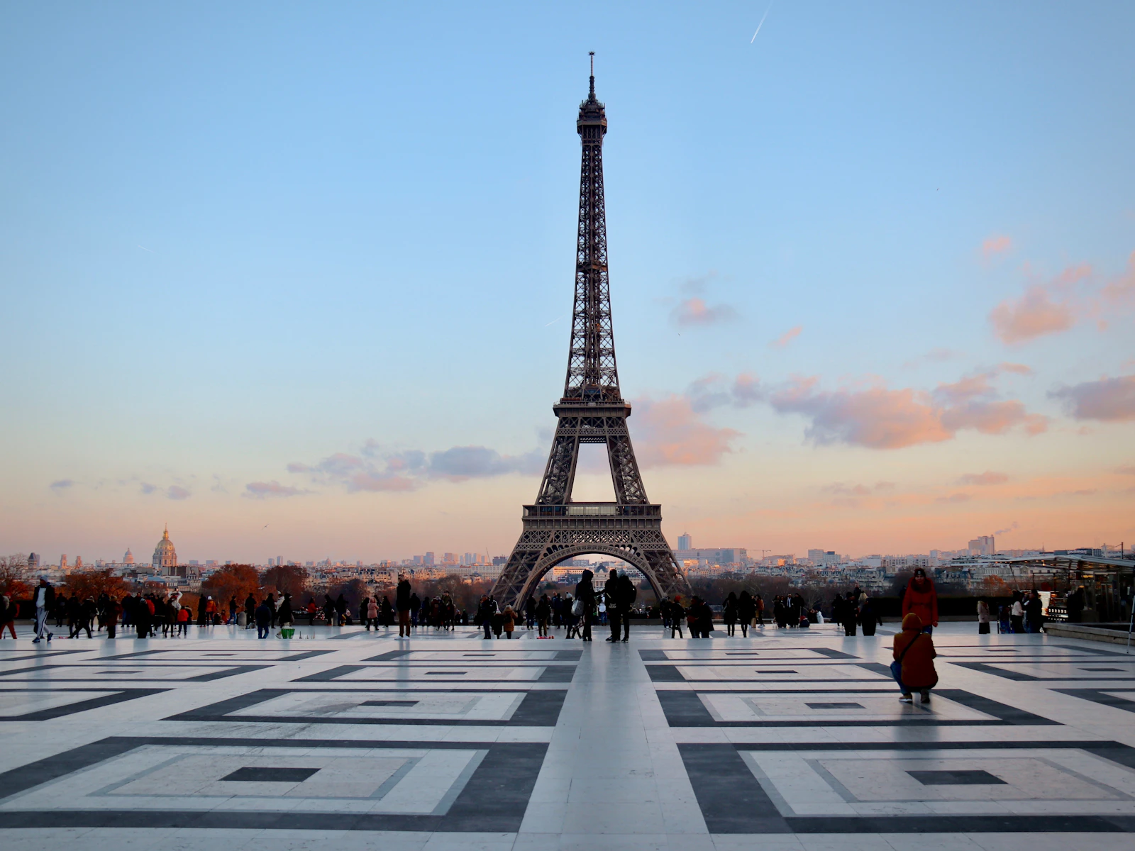 Eiffel Tower in Paris during golden sunset