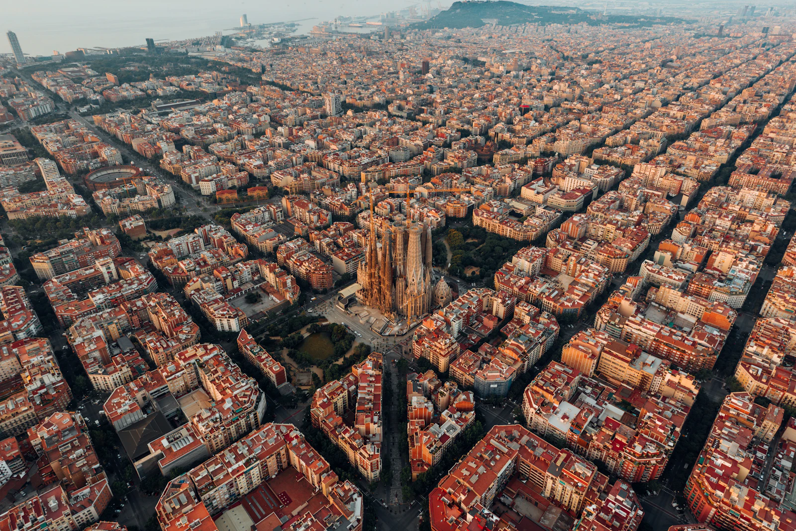 Aerial view of Barcelona with Sagrada Familia