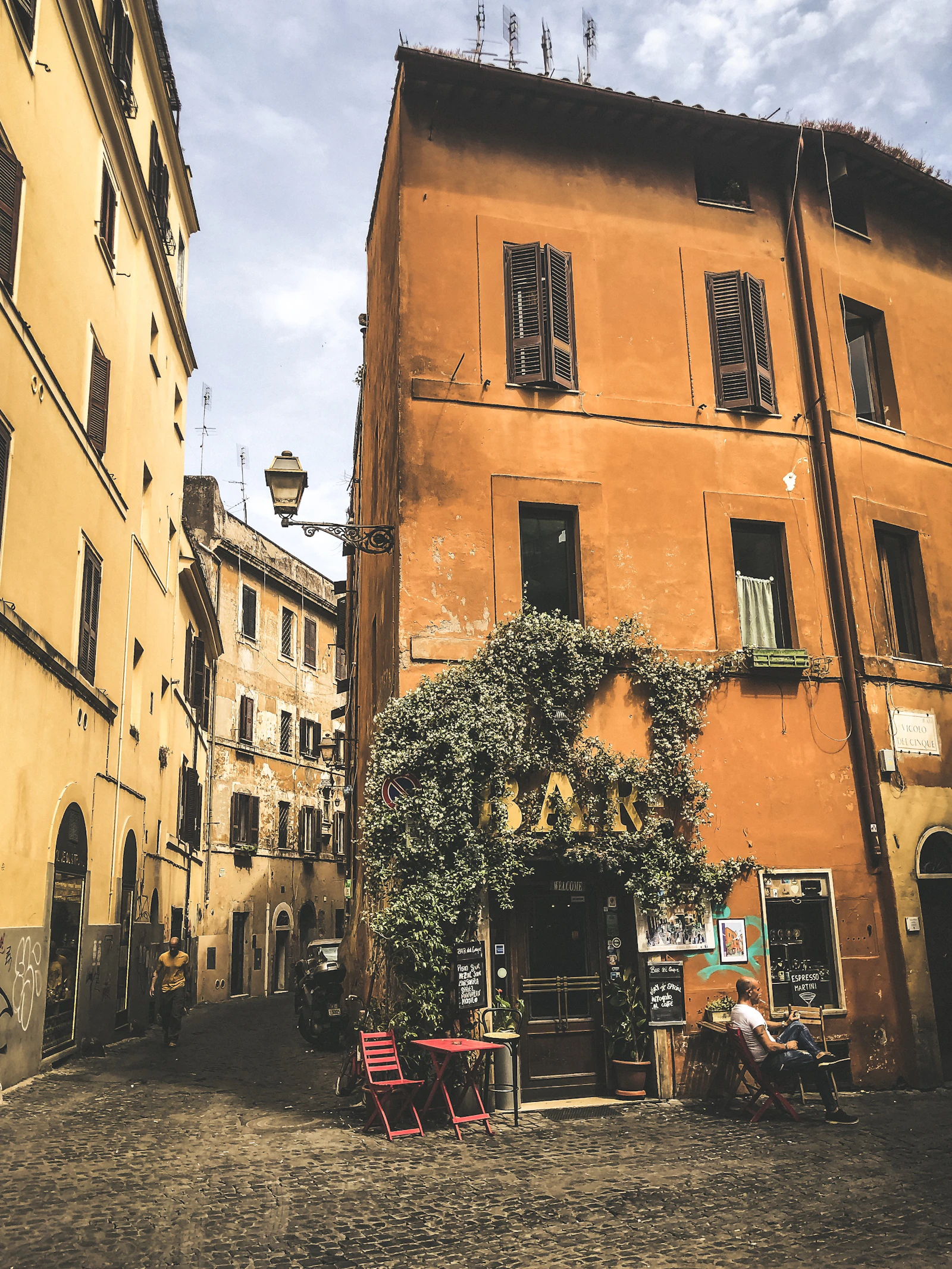 Cobblestone street in Trastevere neighborhood, Rome