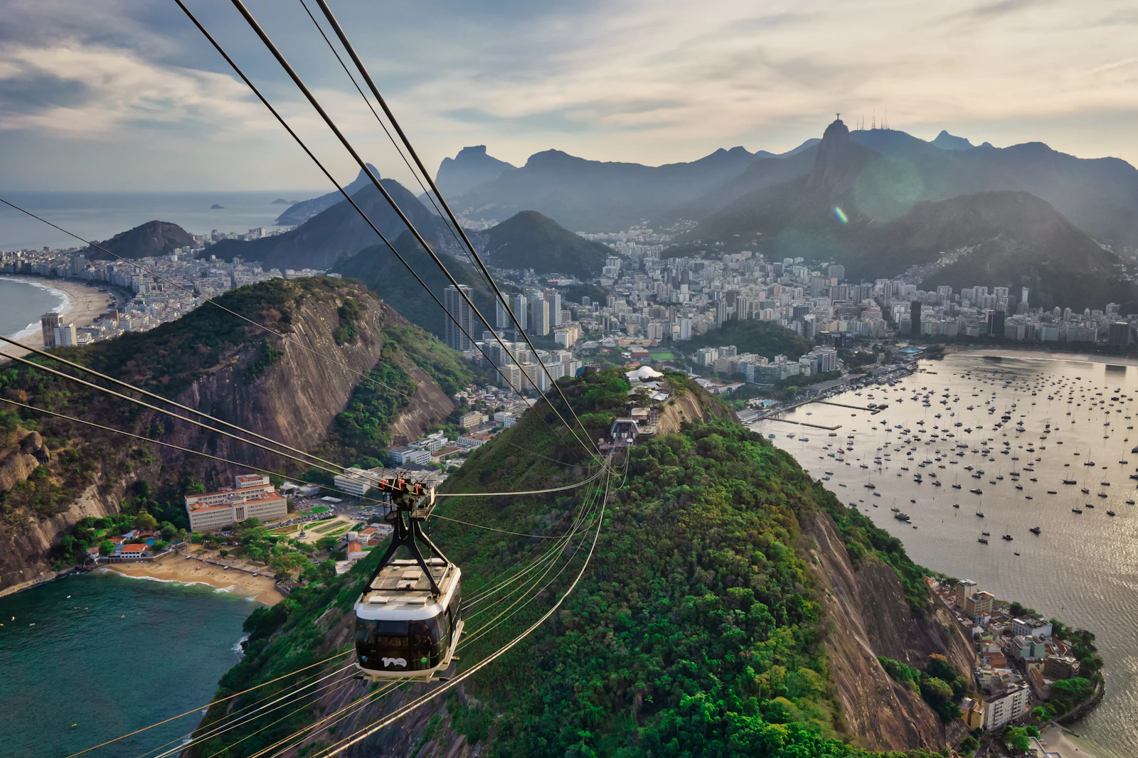 Sugarloaf Mountain cable car over Guanabara Bay in Rio de Janeiro