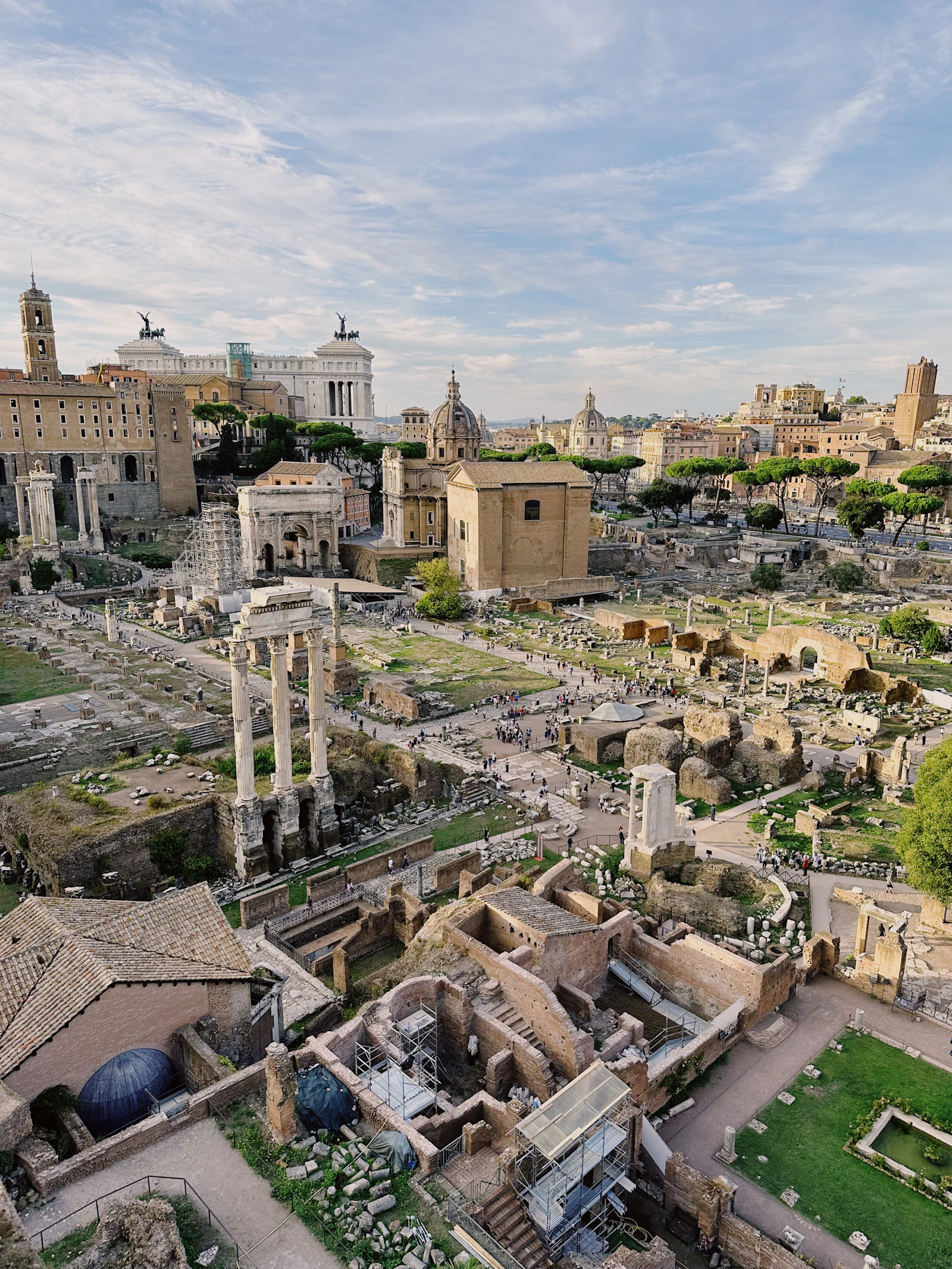 Aerial view of the Roman Forum ruins in Rome