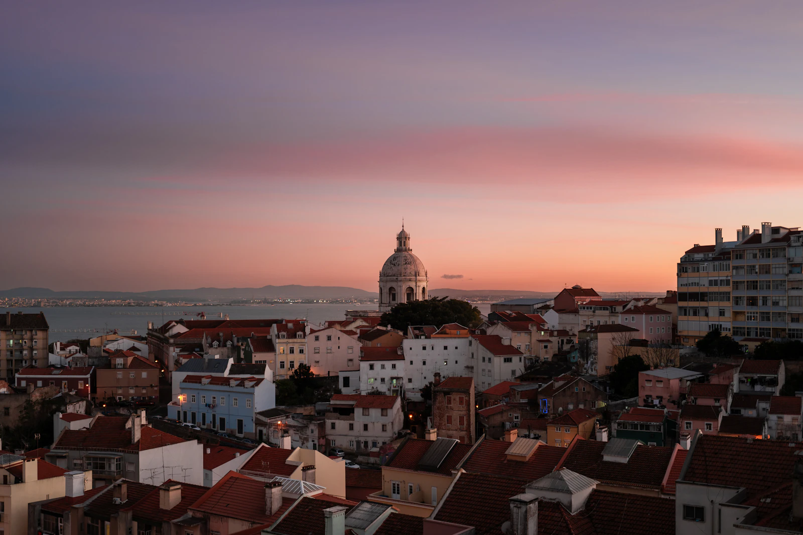 Lisbon skyline at sunset with panoramic rooftop views
