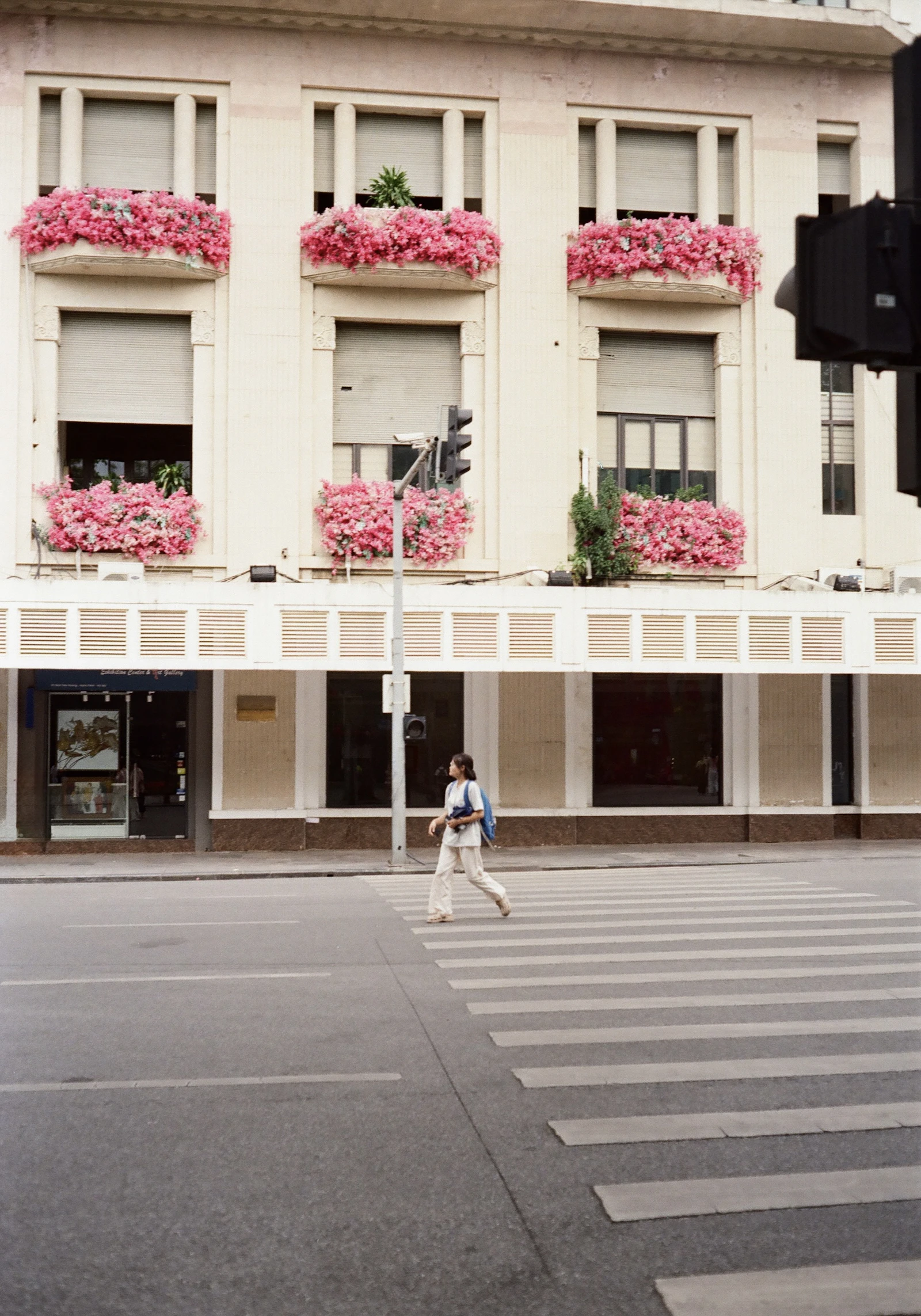 Colonial building with bougainvillea in Hanoi French Quarter